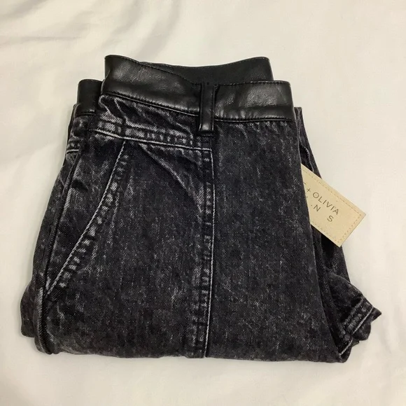 Alice + Olívia Jenny Vegan Leather Combo Jeans size 26 NWT (W629) - Picture 15 of 16
